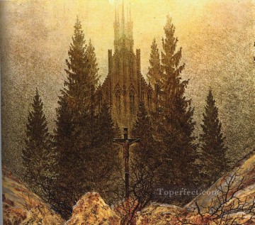 カスパー・ダヴィッド・フリードリヒ Painting - デュッセルドルフの山上の十字架 ロマンチックなカスパール・ダーヴィッド・フリードリヒ